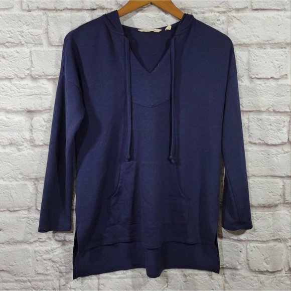 Soft Surroundings Navy Blue Hi Low Hem Hooded Pullover Sweater XSmall Petite - Picture 3 of 13